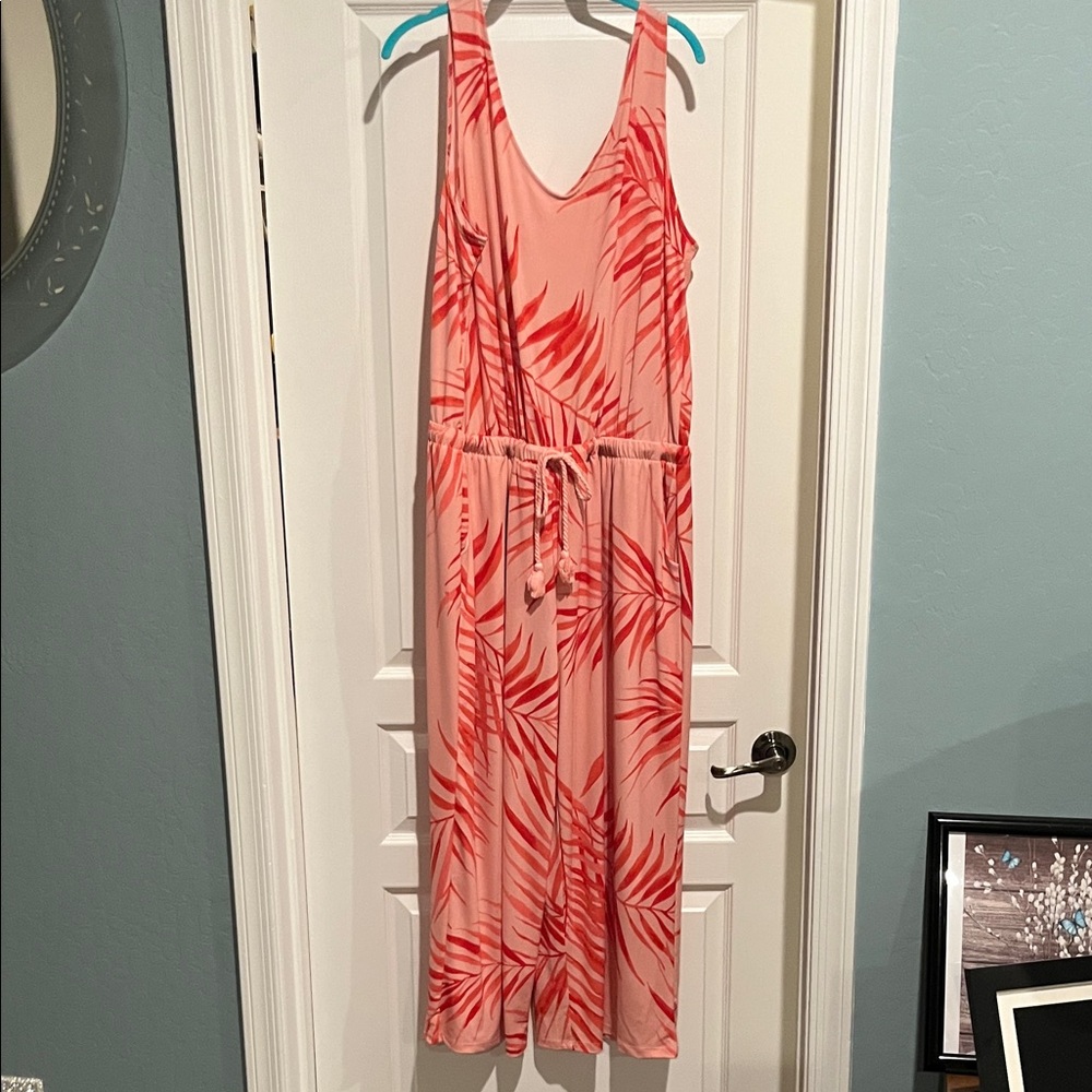 Coral Leaf Print Jumpsuit